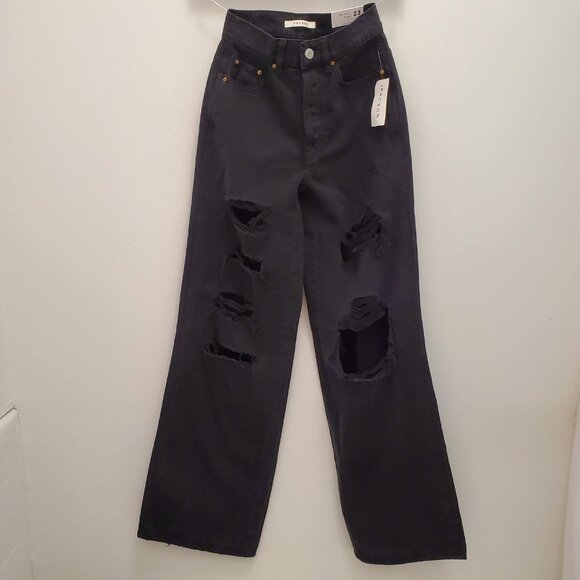 NWT PacSun Eco Black Baggy Distressed Button-Fly Wide Leg Denim Jeans - 23 - Picture 6 of 12